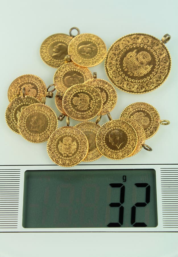 Gold Coins on Weighing Scales Stock Image - Image of scalesn, index:  49414515