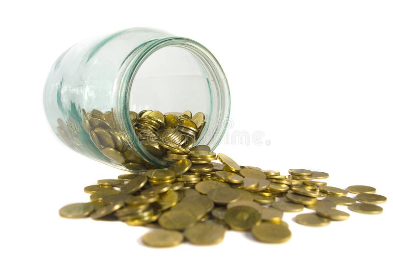 Gold coins spilling from a jar