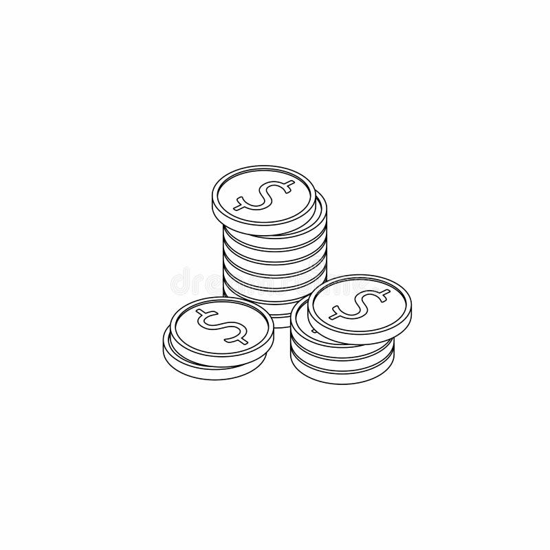 Gold Coins Stack Black Outline Icon Vector Isometric Stock Vector ...