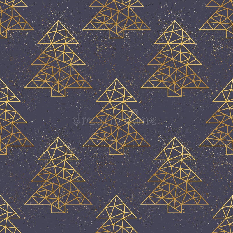 Gold color abstrakt polygonal xmas-trädgeometri, sömlöst mönster isolerat på mörkgrå bakgrund vektor illustrationer Gold color abstrakt polygonal xmas-trädgeometri, sömlöst mönster isolerat på mörkgrå bakgrund vektor illustrationer