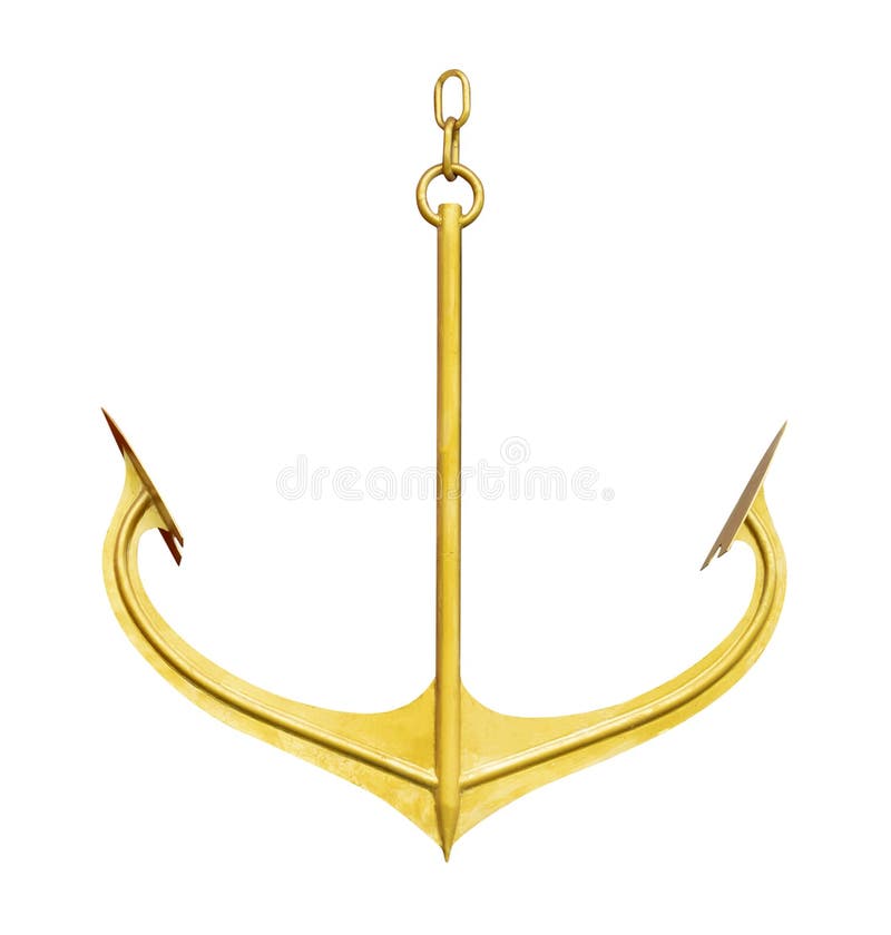Gold color anchor isolated on white background ,clipping path