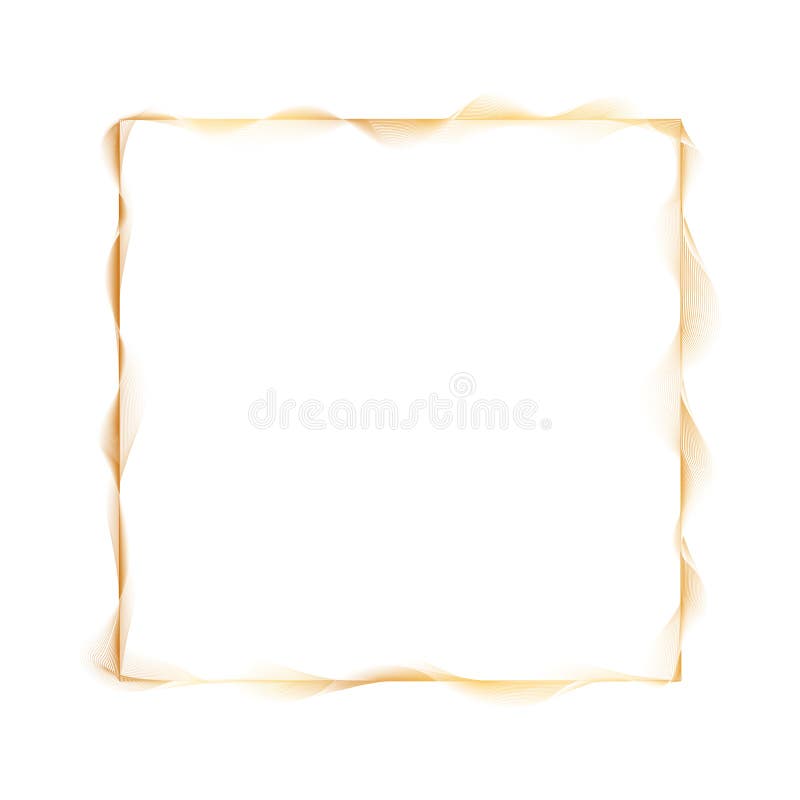 Gold colored frame with abstract vector waves lines on white background