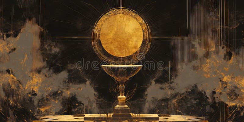 A gold colored object is in the center of a black background vector illustration