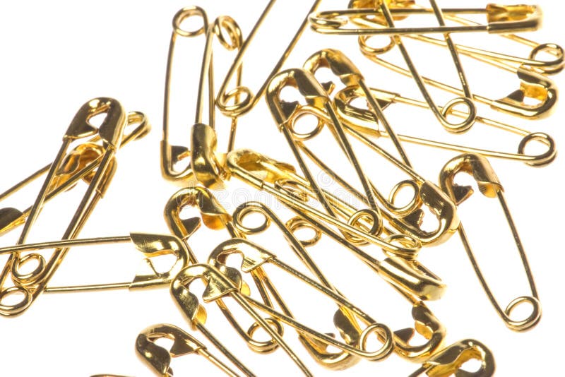 Gold Coloured Safety Pins Macro Isolated Stock Photo Image of