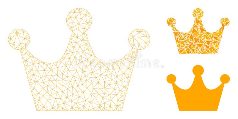 Gold Crown Vector Mesh 2D Model and Triangle Mosaic Icon stock illustration