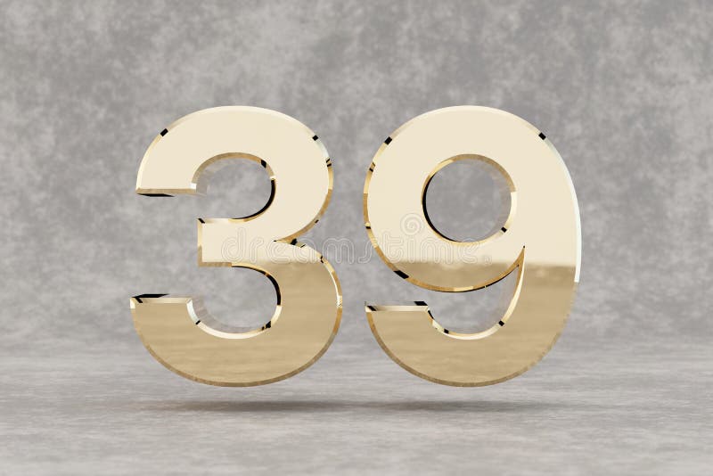 Gold 3d Number 39. Glossy Golden Number on Concrete Background. 3d