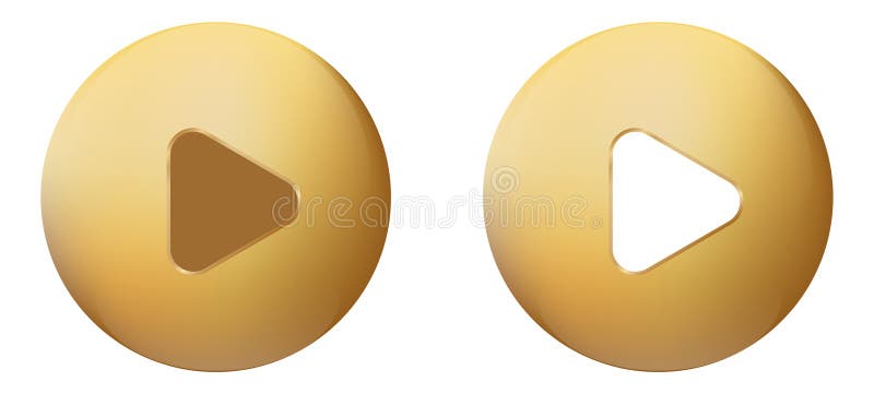 Gold 3D play round button. Golden play button. royalty free illustration