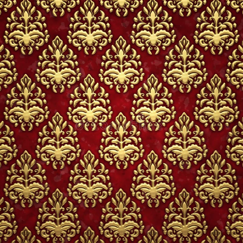 Gold and Dark Red Damask Background Stock Illustration Illustration