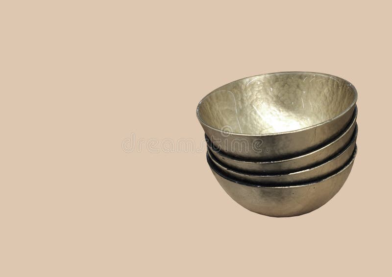 Gold Decorative Deep Bowls Empty Metal Bowls On A Shelf In A