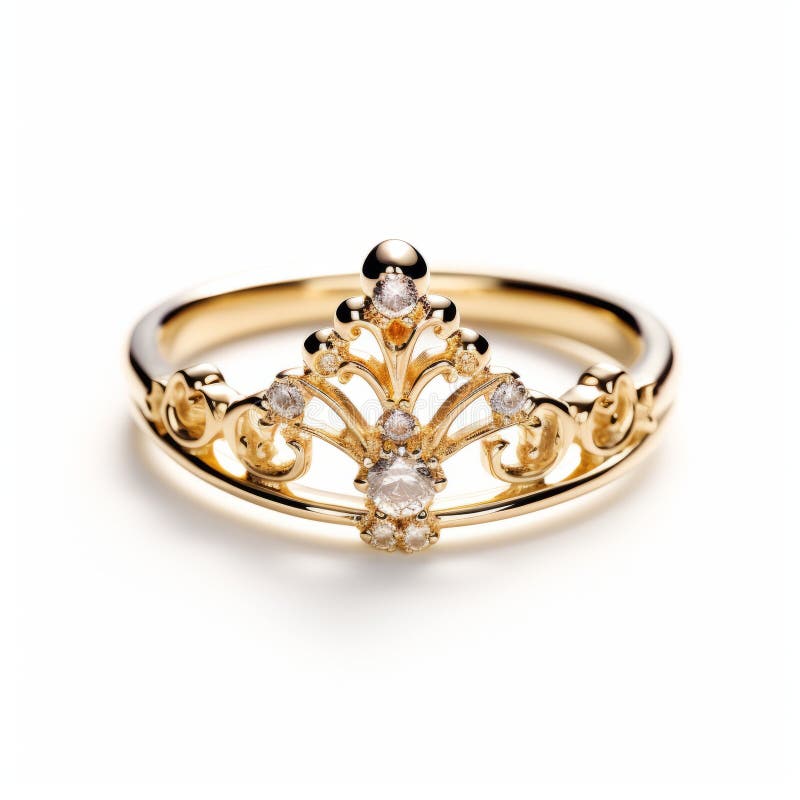 Romantic Gold Diamond Crown Ring on White Background Stock Illustration -  Illustration of motifs, accessory: 303079179