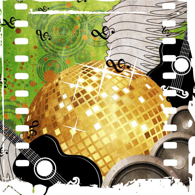 Gold Disco Ball on Green Background Stock Illustration Illustration