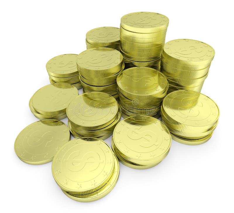 Gold Dollar Coins Stack On White Closeup Diagonal View Stock Image ...