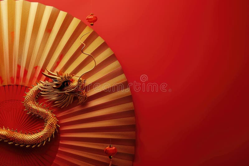 Gold dragon is on a red background stock photo