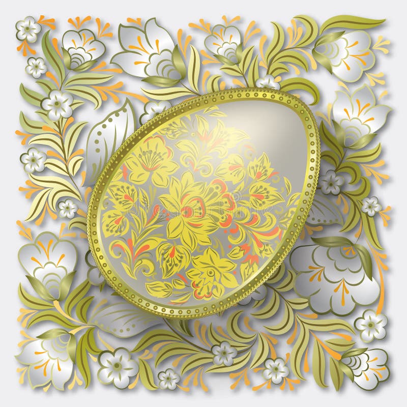 Gold Easter Egg On Floral Background Stock Vector Illustration of