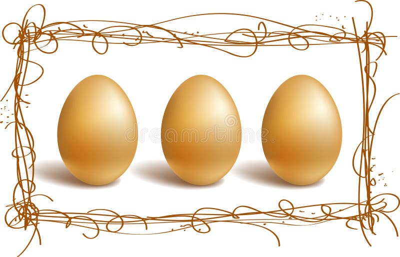 Three gold eggs in the nest frame