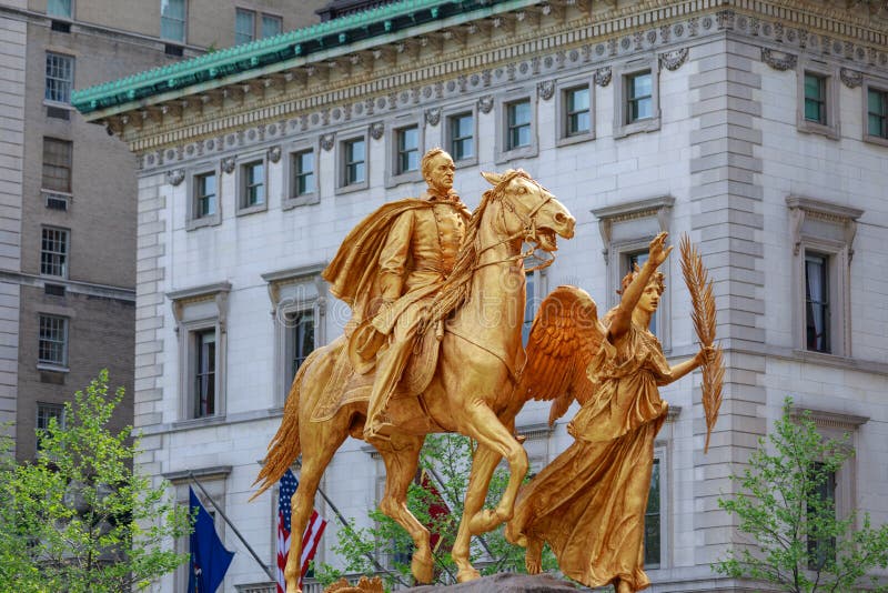 Central Park Gold Statue stock photo. Image of entrance 27576422