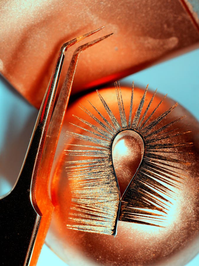 Gold Eyelash Extensions, Yellow Tweezers Stock Image Image of