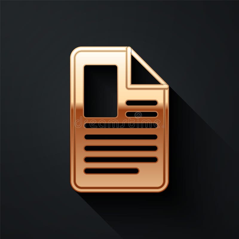 Gold File document icon isolated on black background. Checklist icon. Business concept. Long shadow style. Vector vector illustration
