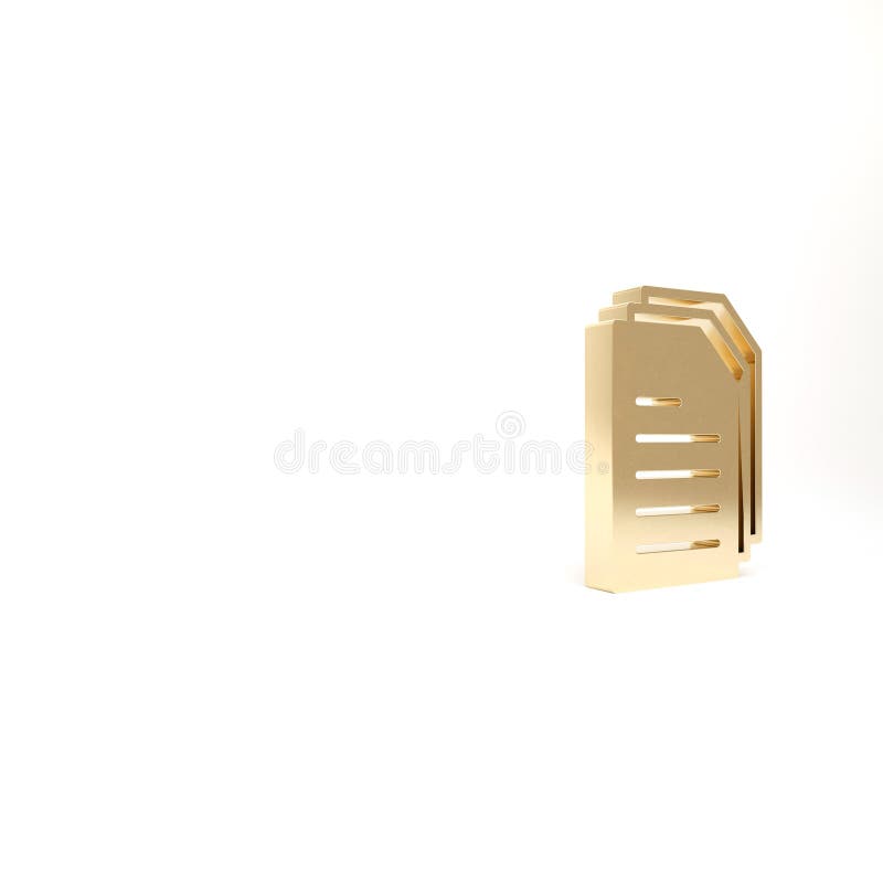 Gold File document icon isolated on white background. Checklist icon. Business concept. 3d illustration 3D render vector illustration