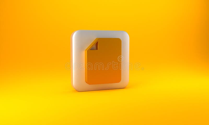 Gold File document icon isolated on yellow background. Checklist icon. Business concept. Silver square button. 3D render royalty free illustration