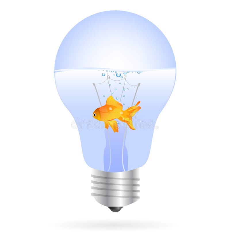 Gold fish in a light bulb vector