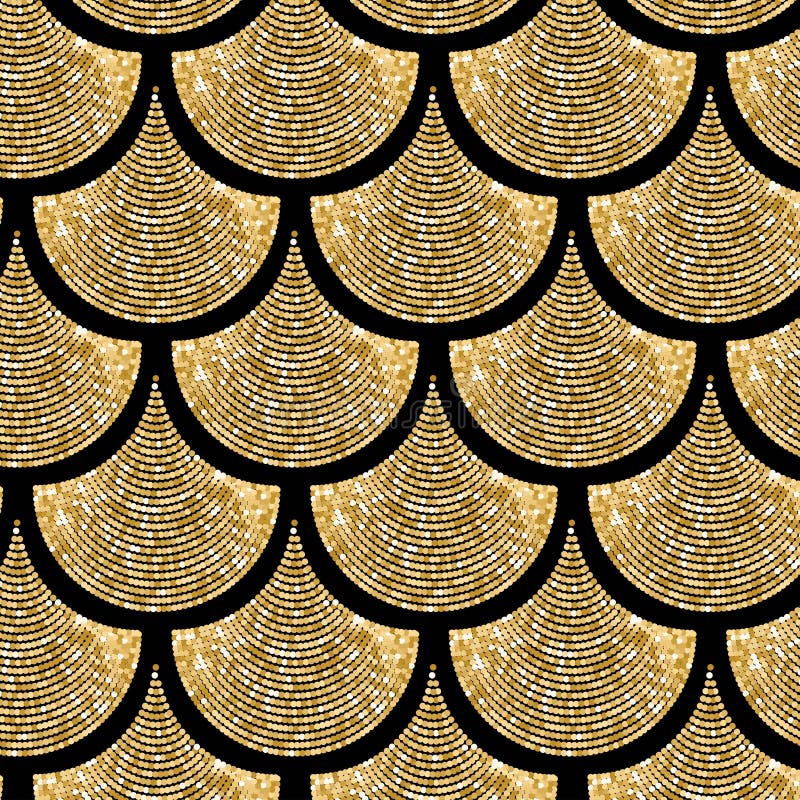 Gold Fish Scale Geometrical Vector Pattern with Glitter Effect Stock