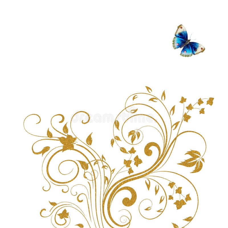 Gold Floral Butterfly Background Stock Illustration - Illustration of  nature, blue: 39436795