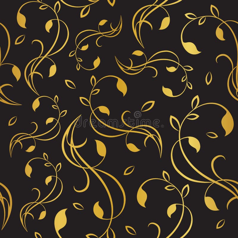 Gold floral seamless pattern on black background