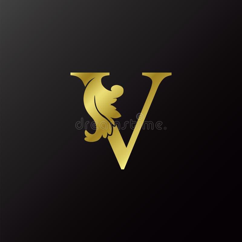 Gold Flourish Letter V Decorative Logo Icon, Luxury Design Swirl Ornate ...
