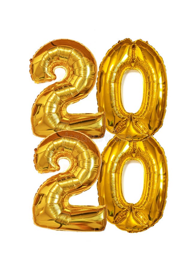 Gold Foil Balloons 2020 on white background. Happy New Years concept