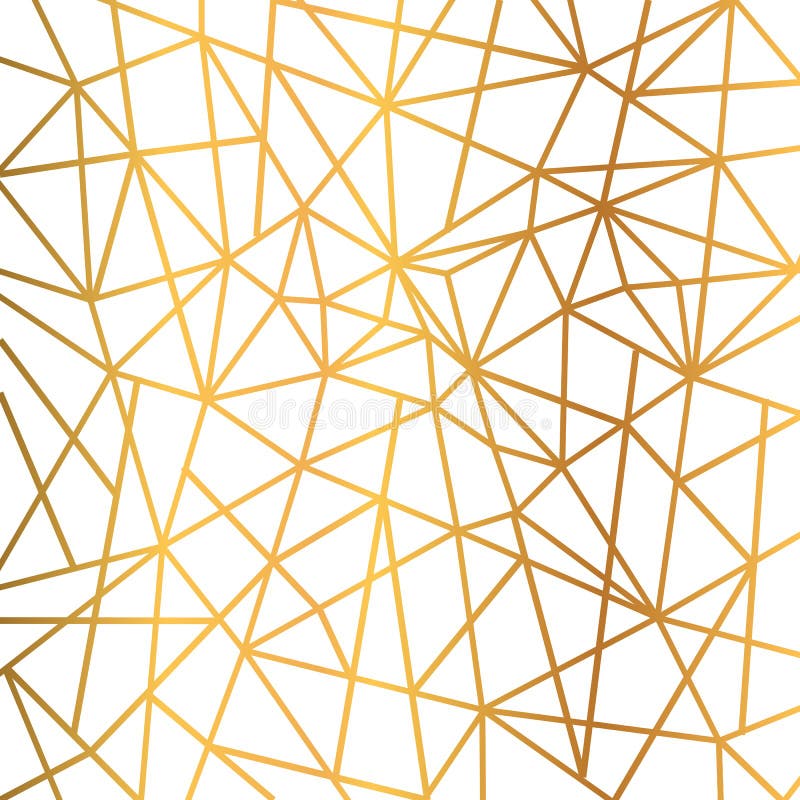 Gold foil wire triangles geometric seamless mosaic repeat pattern background - vector royalty free illustration