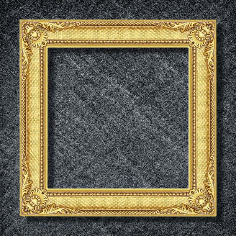 Gold Frame on Dark Grey Black Slate Background ,frame Background Stock