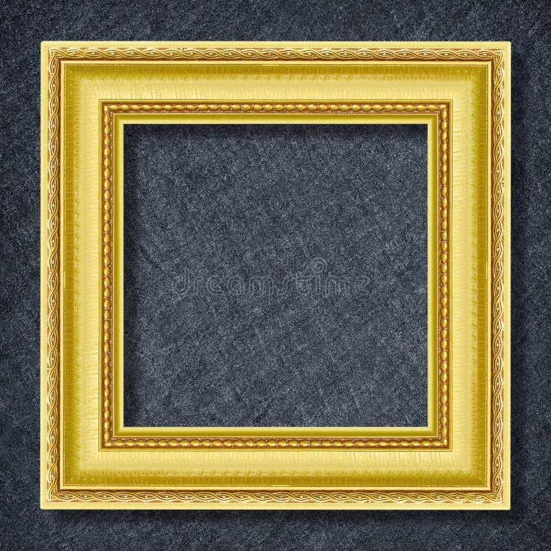 Golden Frame on Dark Grey Black Slate Background or Texture Stock Photo