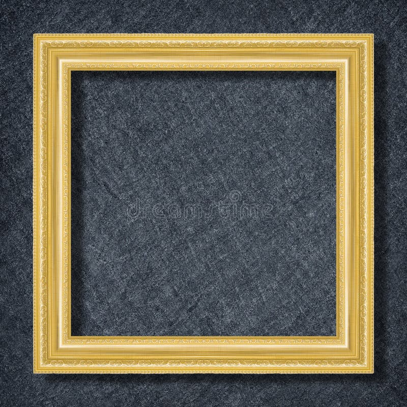 A Minimal Golden Frame on Dark Grey Black Slate Background or Texture