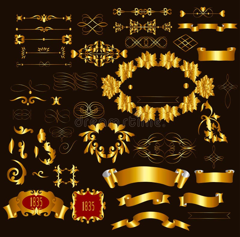 Gold-framed luxury calligraphic design elements and page decora