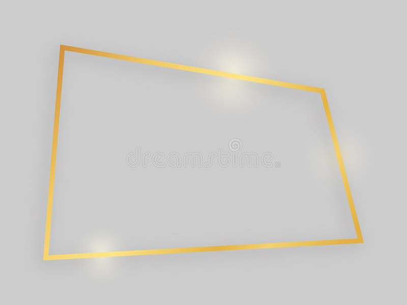 Shiny frame with glowing effects. Gold quadrangular frame with shadow on grey background. Vector illustration. Shiny frame with glowing effects. Gold quadrangular frame with shadow on grey background. Vector illustration