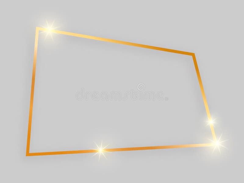 Shiny frame with glowing effects. Gold quadrangular frame with shadow on grey background. Vector illustration. Shiny frame with glowing effects. Gold quadrangular frame with shadow on grey background. Vector illustration