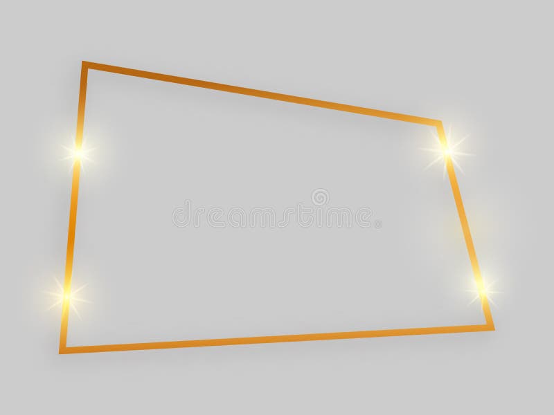 Shiny frame with glowing effects. Gold quadrangular frame with shadow on grey background. Vector illustration. Shiny frame with glowing effects. Gold quadrangular frame with shadow on grey background. Vector illustration