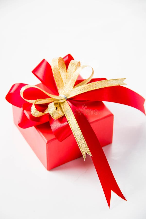 Gold Gift Box with Ribbon and Bow Stock Photo Image of boxes, xmas