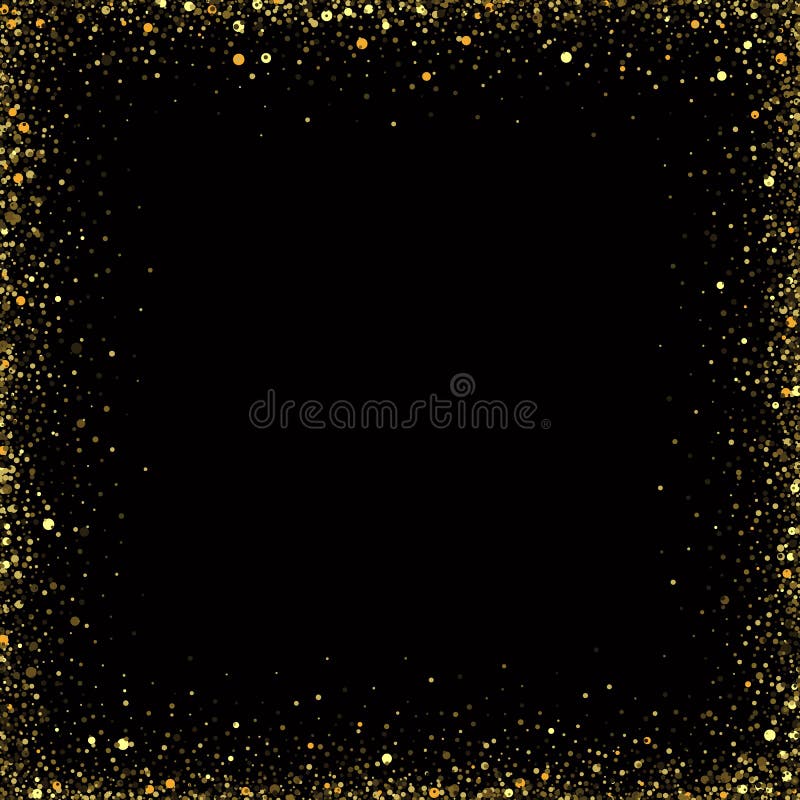 Gold Glitter Background. Gold Frame Sparkles on Black Background.Gold