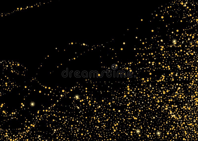 Gold Glitter Confetti on a Black Background. Shiny Particles Scattered