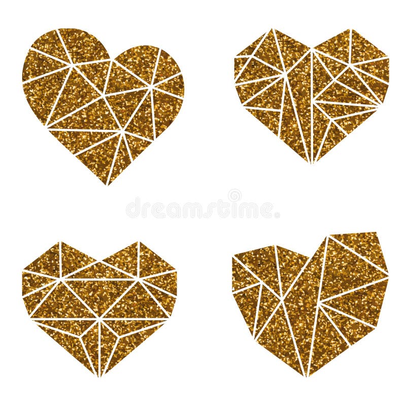 Gold Glitter Heart. Polygonal Symbol on a White Background Stock