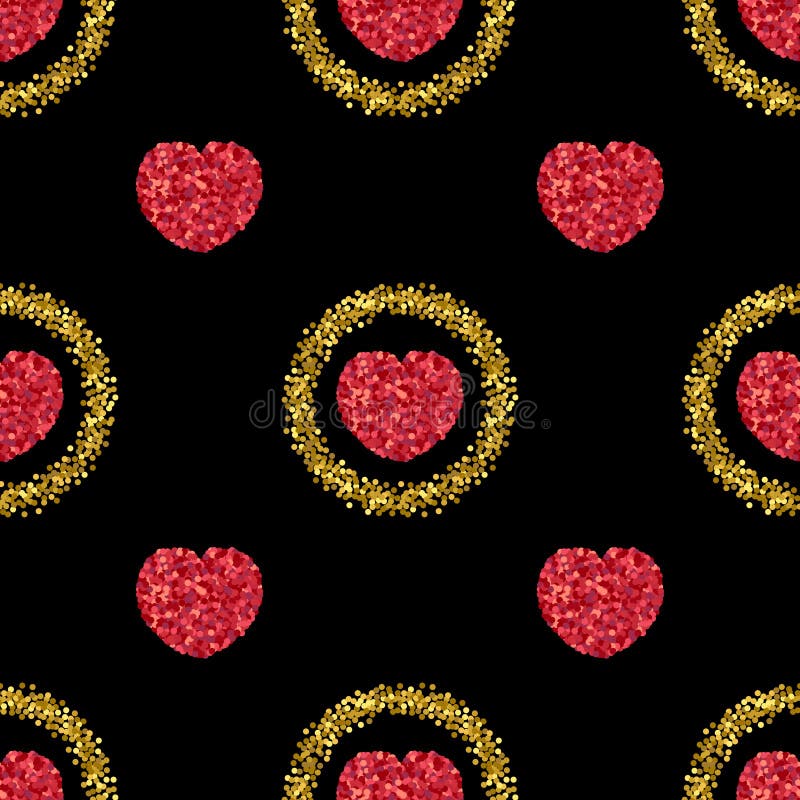 Gold Glitter.Heart from Red Confetti.Heart Pattern Stock Vector