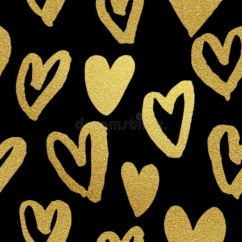 Gold glitter hearts pattern Valentine day black background