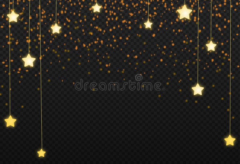 Gold Glitter Particles with Hanging Stars Isolate on Png or Transparent  Background with Sparkling Snow, Star Light for Stock Vector - Illustration  of glowing, luxury: 205669941