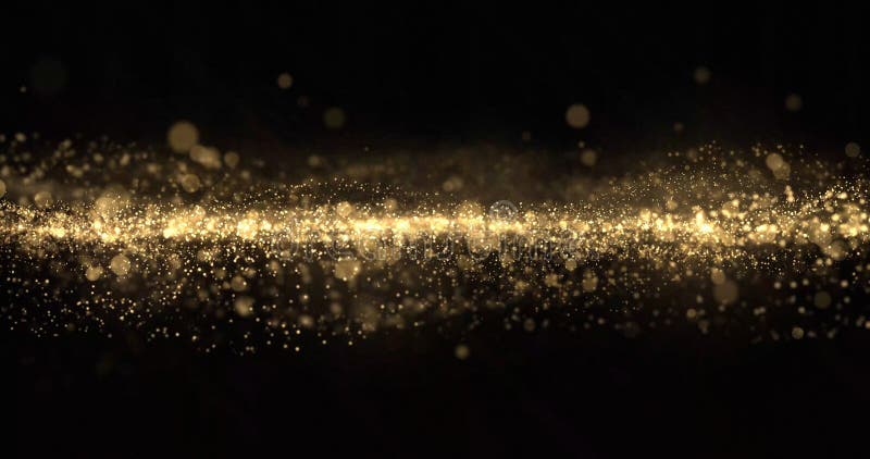 Gold glitter particles wave, light bokeh, golden shimmer sparks. Gold glow and shimmering sparkles shine, abstract magic bright