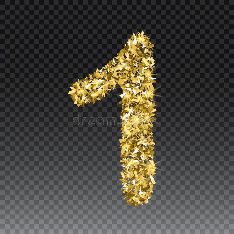 Gold Glittering Number One. Vector Shining Golden Font Figure Lettering
