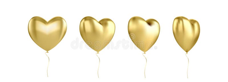 Gold glossy 3D three-dimensional heart balloon isolated on a white background royalty free illustration