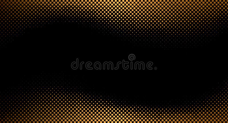 Gold halftone hexagon effect fade on black background. RTS technology background. Halftone Hex Pattern