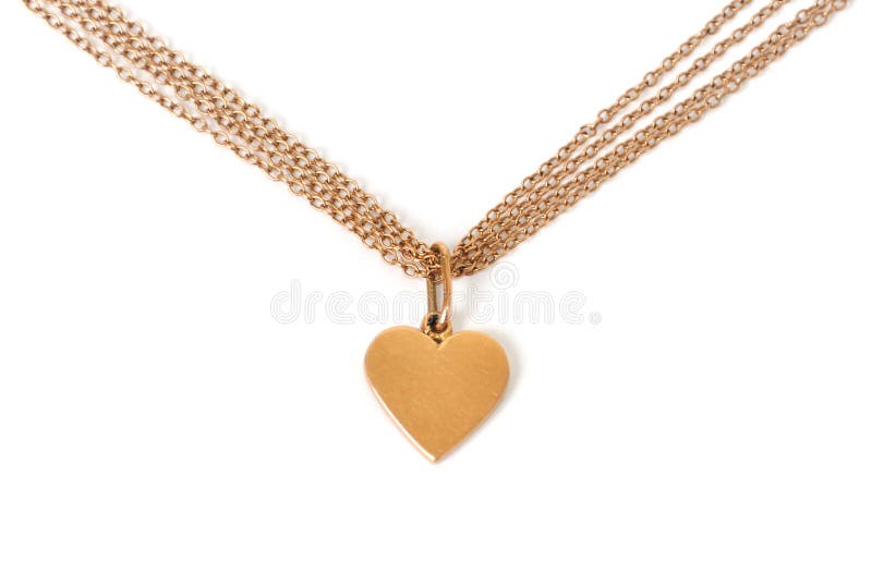 Gold heart on chain, isolated on white